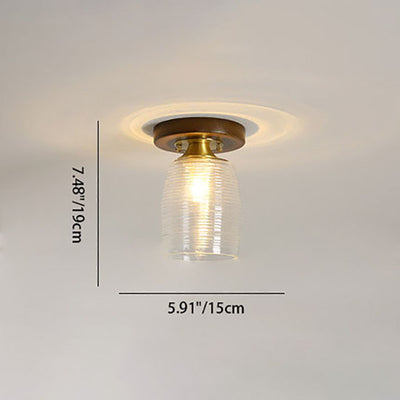Modern Transitional Glass Cup Shape Solid Wood 1-Light Semi-Flush Mount Ceiling Light For Living Room