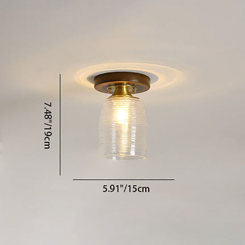 Modern Transitional Glass Cup Shape Solid Wood 1-Light Semi-Flush Mount Ceiling Light For Living Room