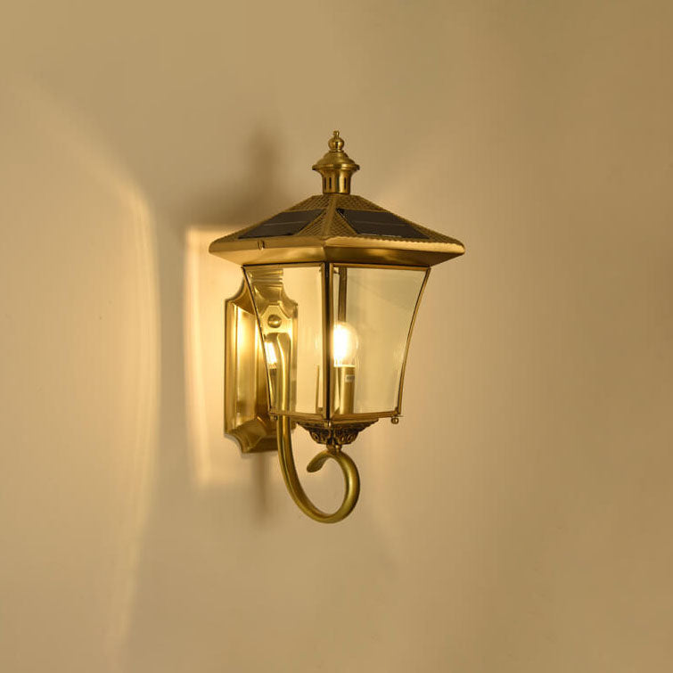 European Retro Solar Copper Roof Lantern 1-Light Outdoor Wall Sconce Lamp