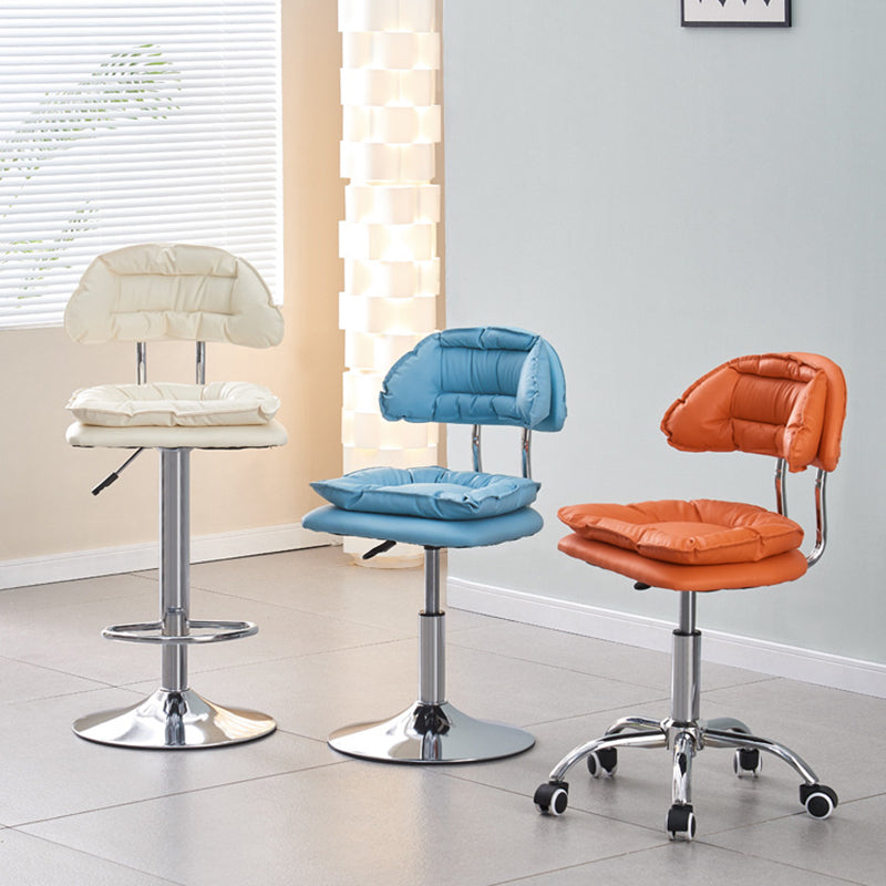 Moderner minimalistischer quadratischer Kissenleder-Metall-Barhocker mit Rückenlehne, höhenverstellbar für Esszimmer 