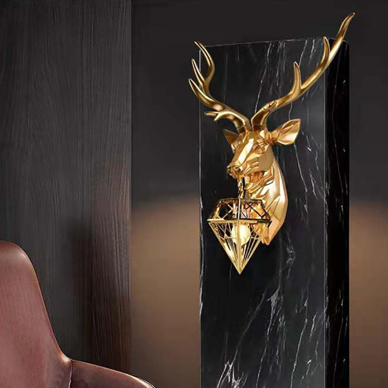 Contemporary Creative Deer Head Resin 1-Light Wall Sconce Lamp For Living Room