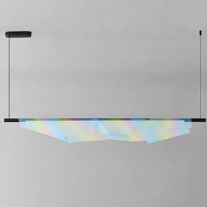 Moderno Minimalista Hierro Tira Larga Arcoíris Malla Decorativa LED Isla Luz Colgante Para Comedor 