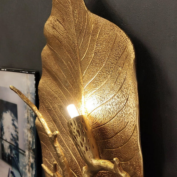 Applique murale contemporaine rétro feuille en cuivre pleine 1 lumière pour salon 