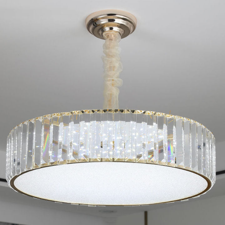 Nordic Light Luxury Crystal Glass Round Drum 2-Light Chandelier