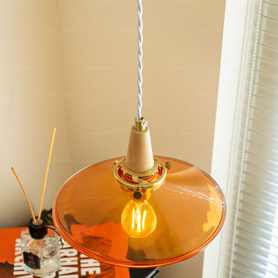 Nordic Modern Cone Brass Solid Wood Glass 1-Light Pendant Light