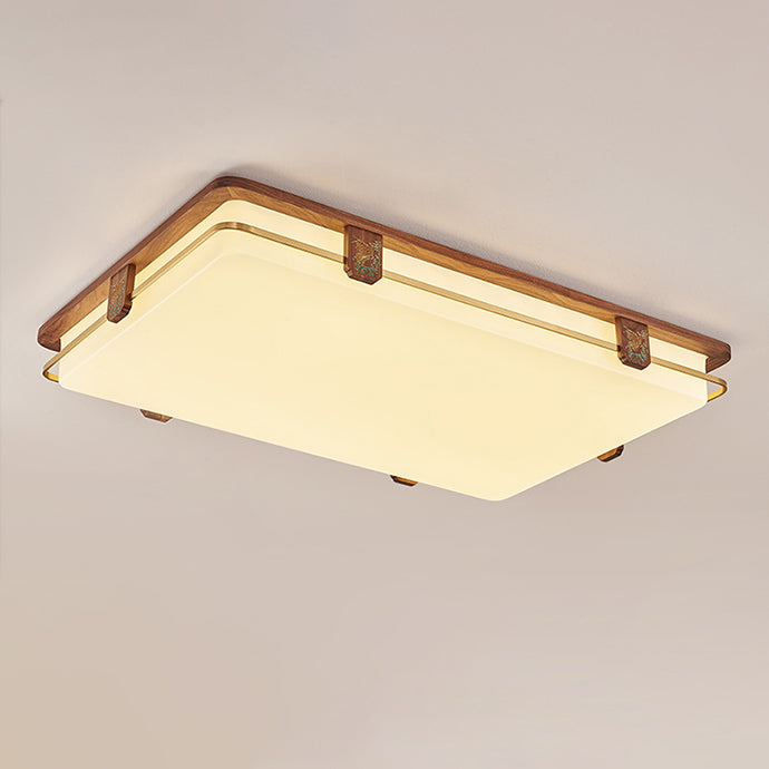 Luz de techo LED empotrada de acrílico, cobre, nogal chino tradicional, redonda, cuadrada, rectangular para sala de estar 