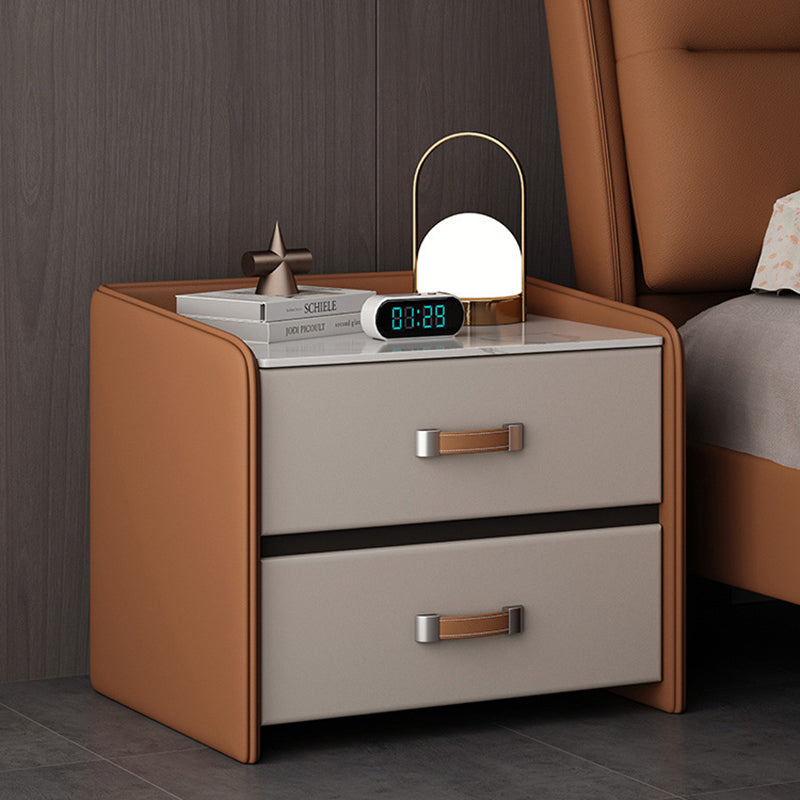 Table de nuit moderne rectangulaire en cuir de selle avec 2 tiroirs pour le bois 