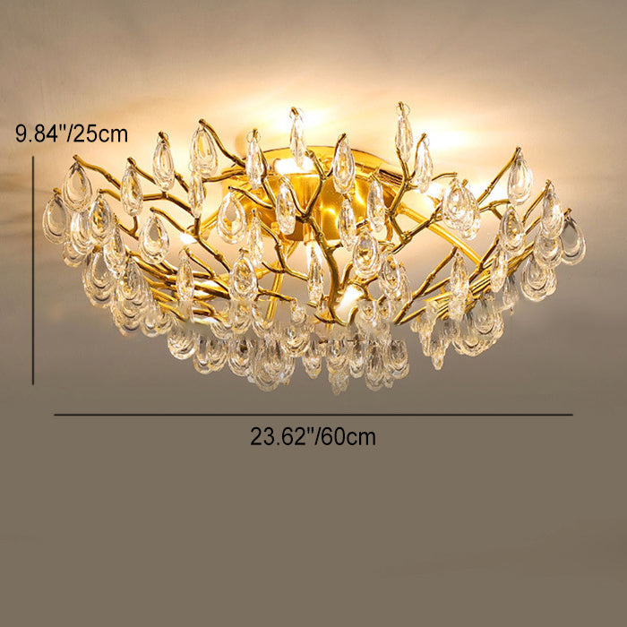 Moderne Luxus Halbrunde Dendritischen Eisen Kristall 10/12 Licht Semi-Flush Mount Deckenleuchte Für Wohnzimmer 
