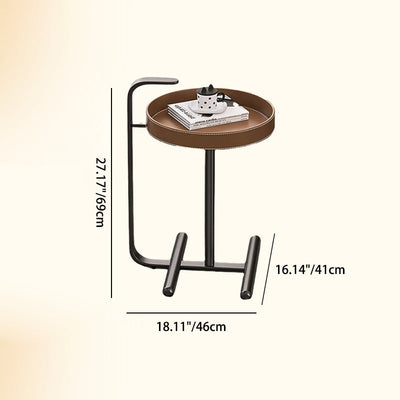Table d'appoint ronde moderne minimaliste en cuir et acier inoxydable pour salon 
