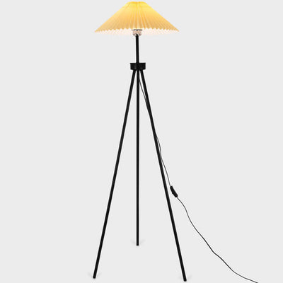 Nordic Modern Pleated Canvas Shade Iron Tripod 1-Light Standing Floor Lamp