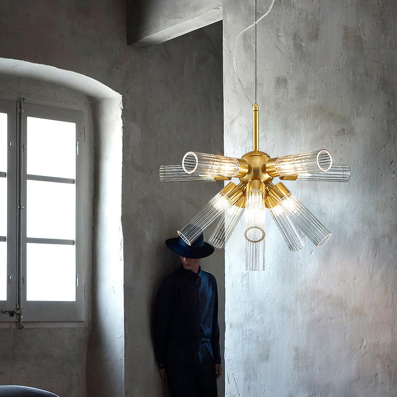 Candelabro contemporáneo creativo de cilindro de hierro acrílico de 11 luces para comedor 