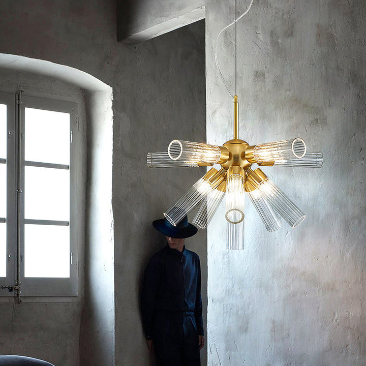 Candelabro contemporáneo creativo de cilindro de hierro acrílico de 11 luces para comedor 