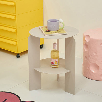 Mesa de café de hierro redonda minimalista moderna con 1 estante para sala de estar 