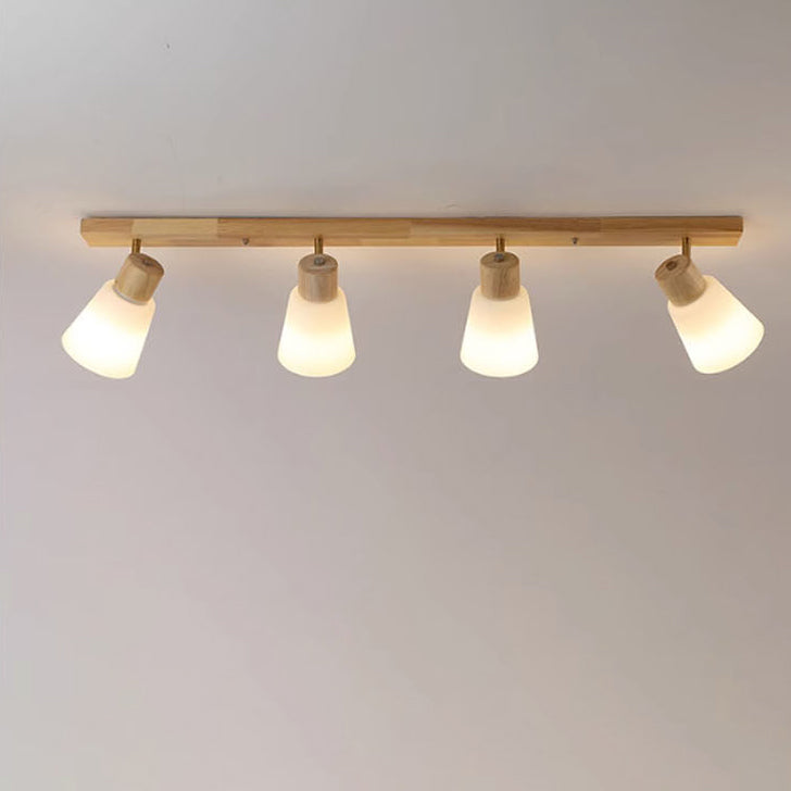 Traditional Vintage Rubberwood Glass Trumpet Shade 1/2/3/4-Light Semi-Flush Mount Ceiling Light For Living Room