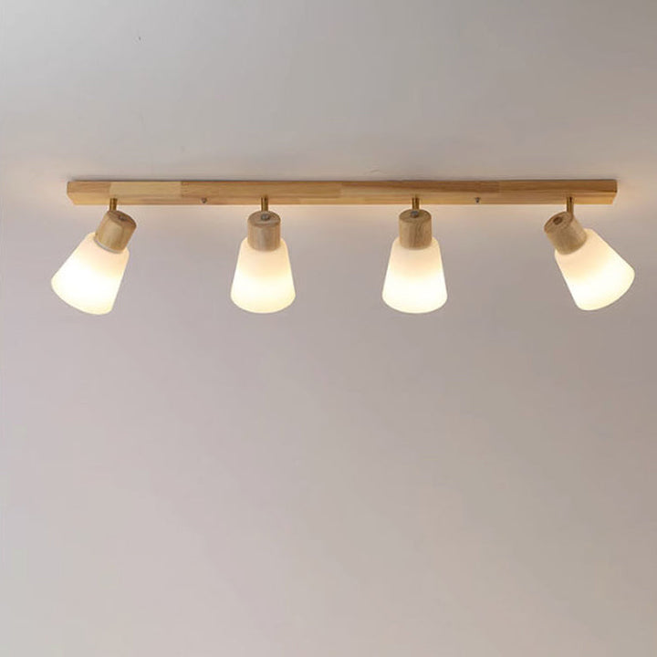 Traditional Vintage Rubberwood Glass Trumpet Shade 1/2/3/4-Light Semi-Flush Mount Ceiling Light For Living Room