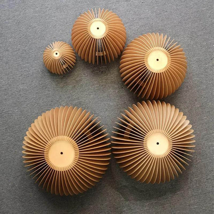 Traditional Japanese Iron Wooden Pumpkin Shape 1-Light Pendant Light For Living Room