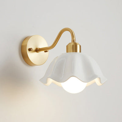 Moderne minimalistische Creme Flower Pod alle Kupfer Glas 1-Licht Wandleuchte Lampe für Schlafzimmer 