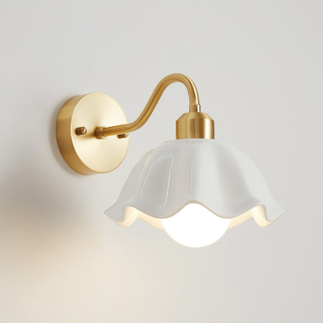 Moderne minimalistische Creme Flower Pod alle Kupfer Glas 1-Licht Wandleuchte Lampe für Schlafzimmer 