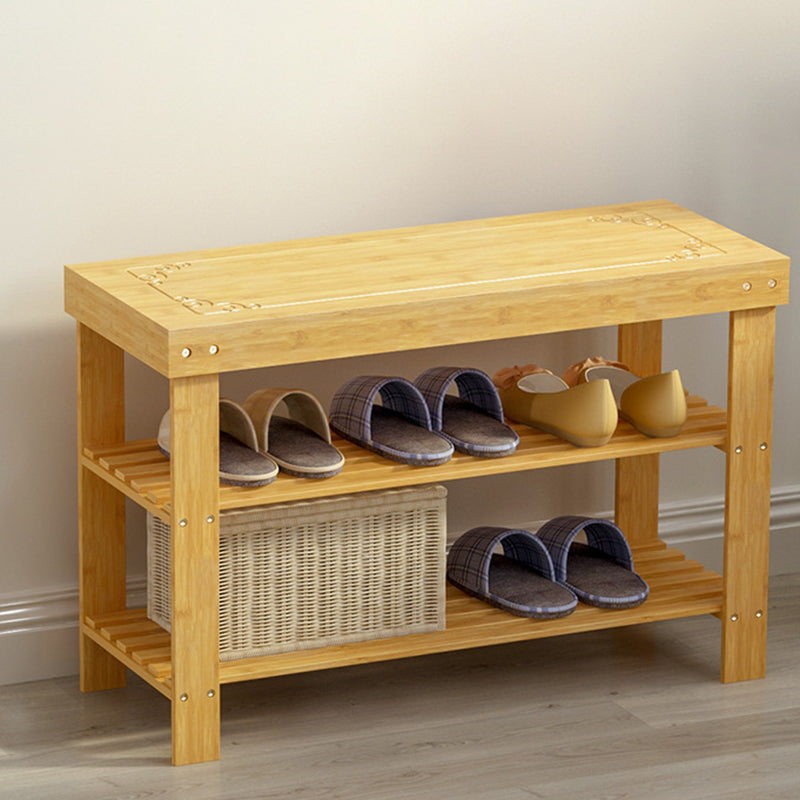 Traditional Chinese Rectangle Heather Bamboo Shoe Storage 2-Shelf For Entryways