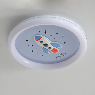 Zeitgenössische kreative Kinder Runde Rakete Acryl Harz Eisen LED Unterputz Deckenleuchte für Schlafzimmer 