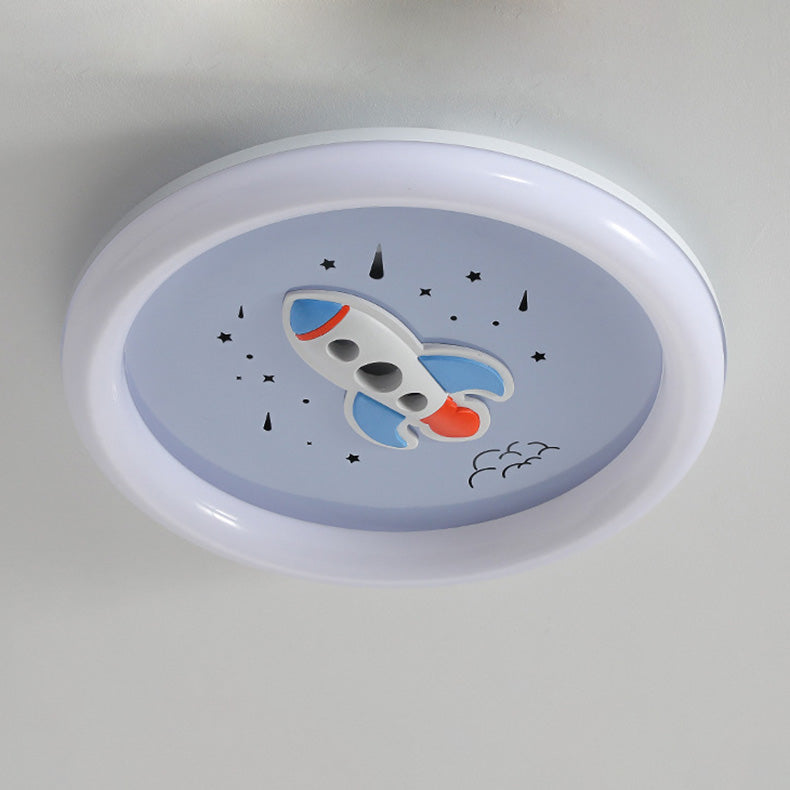 Zeitgenössische kreative Kinder Runde Rakete Acryl Harz Eisen LED Unterputz Deckenleuchte für Schlafzimmer 