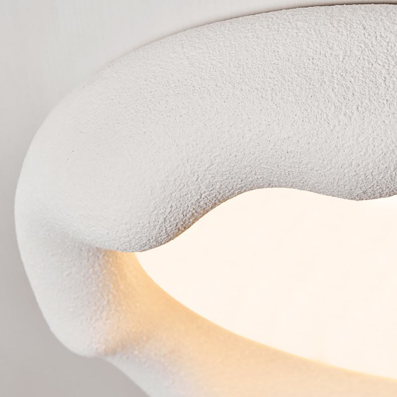 Plafonnier LED Rond en Fer et Fibre de Verre Minimaliste Moderne Crème pour Salon 