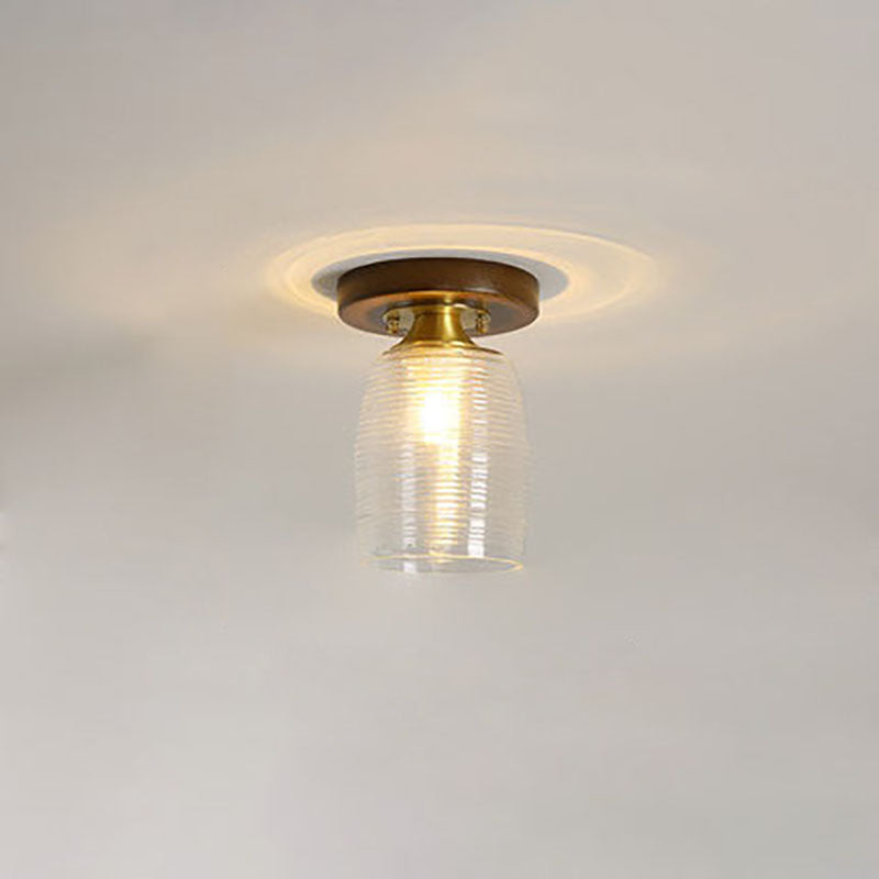 Modern Transitional Glass Cup Shape Solid Wood 1-Light Semi-Flush Mount Ceiling Light For Living Room