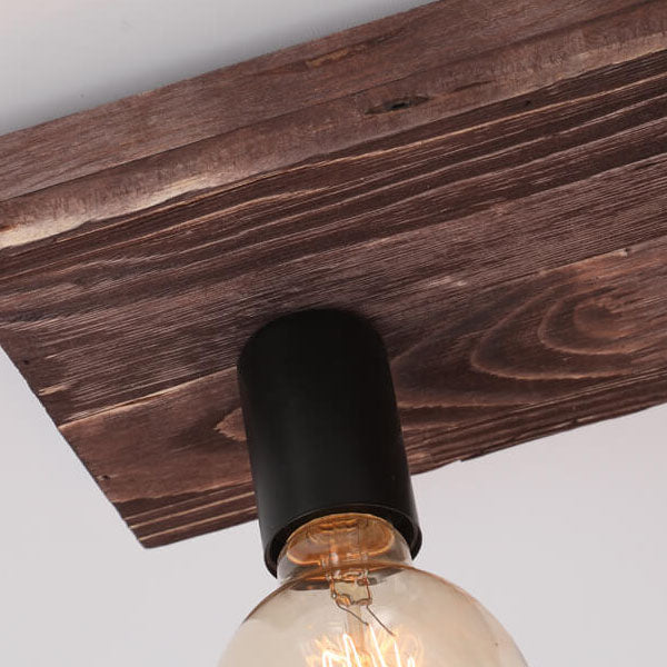 Retro Creative Solid Wood Glass Lampshade 3-Light Flush Mount Ceiling Light