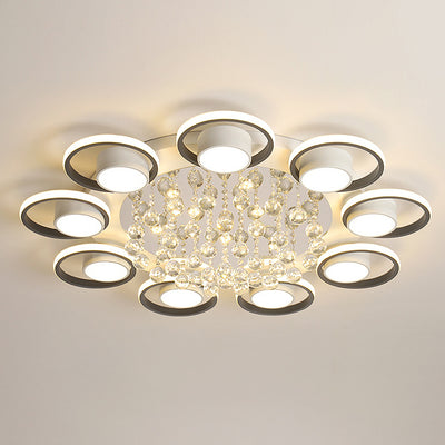 Luminaire de plafond LED moderne en fer avec abat-jour en acrylique en forme de cercle et cristal pour salon 