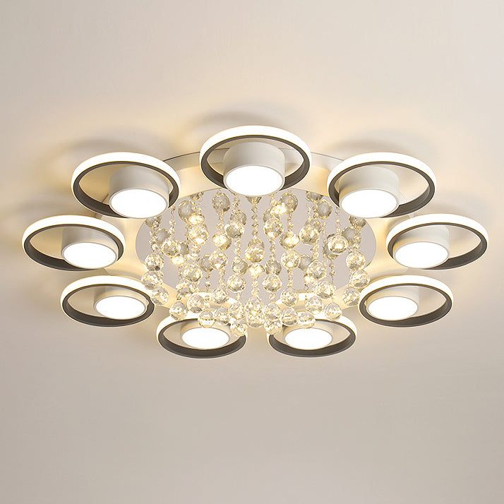 Luminaire de plafond LED moderne en fer avec abat-jour en acrylique en forme de cercle et cristal pour salon 
