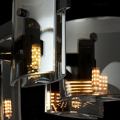 Contemporary Scandinavian Full Copper Frame Square Glass Piece 4/8-Light Chandelier For Living Room