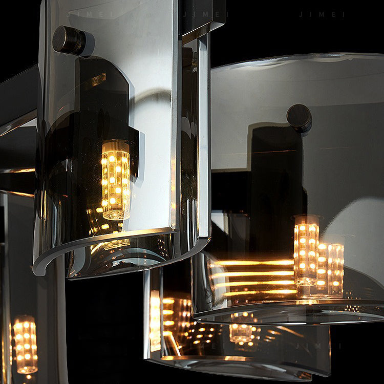 Contemporary Scandinavian Full Copper Frame Square Glass Piece 4/8-Light Chandelier For Living Room
