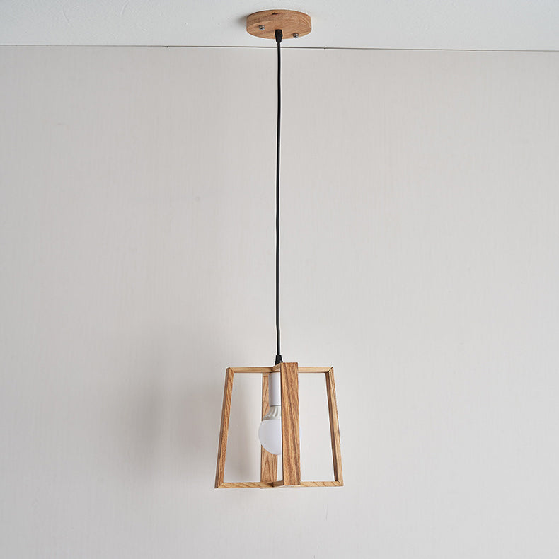 Suspension en bois massif carré japonais traditionnel à 1 lumière pour chambre 