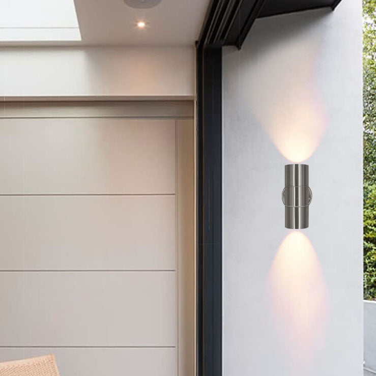 Modern Minimalist Stainless Steel Glass Cylinder 2-Light Wall Sconce Lamp For Hallway