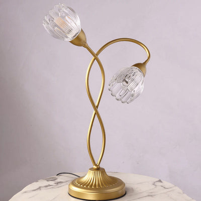 Lampe de table à deux lumières en fer et verre Art Déco moderne avec motif floral pour salon 