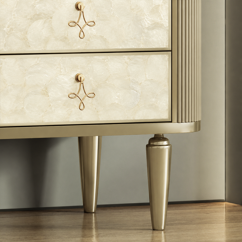 Modern Luxury Rectangular Sintered Stone Eco-board Birch Leg Nightstand 3-Drawer For Bedroom