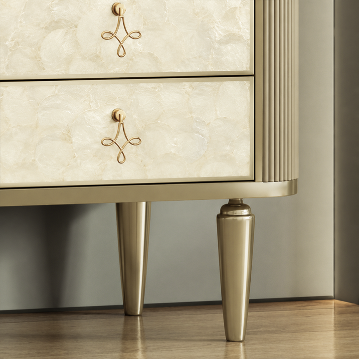 Modern Luxury Rectangular Sintered Stone Eco-board Birch Leg Nightstand 3-Drawer For Bedroom
