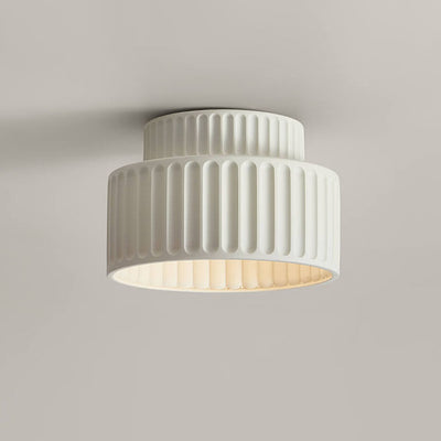 Nordic Cream Style Hand Sculpted Stripes Round 1-Light Flush Mount Ceiling Light