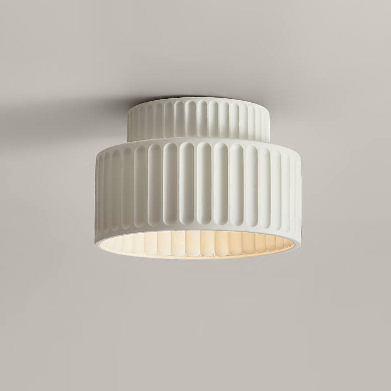 Nordic Cream Style Hand Sculpted Stripes Round 1-Light Flush Mount Ceiling Light