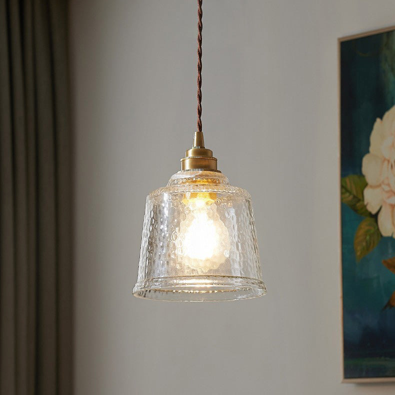 Contemporain Verre Cylindre Scandinave Cuivre Suspension 1 Lumière Pour Salle à Manger 