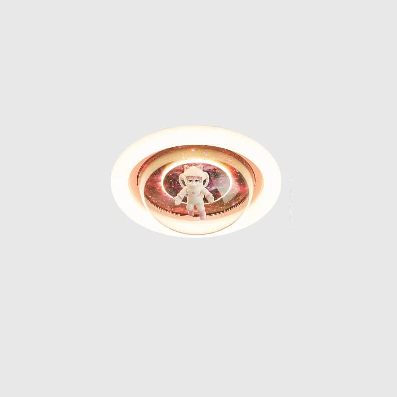Contemporary Creative Cartoon Pink Astronaut Unicorn Round Acrylic Resin LED Flush Mount Ceiling Light For Bedroom