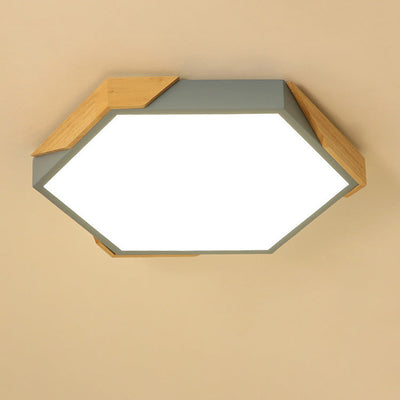Zeitgenössische skandinavische sechseckige Holzmaserung Eisen LED Unterputz Deckenleuchte für Schlafzimmer 