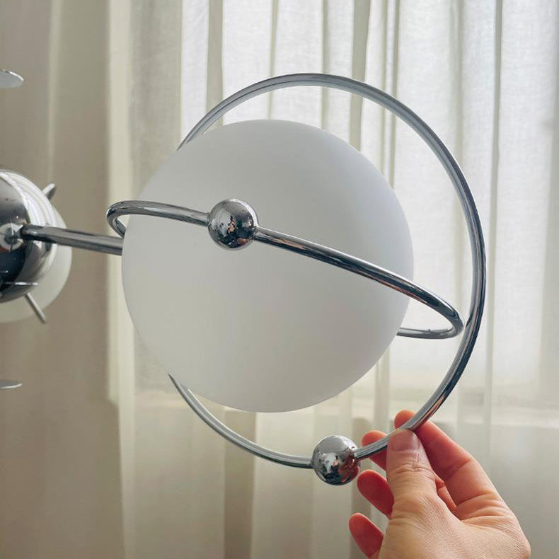Lustre à 5 lumières en verre et fer avec branches orbes minimalistes modernes pour chambre 