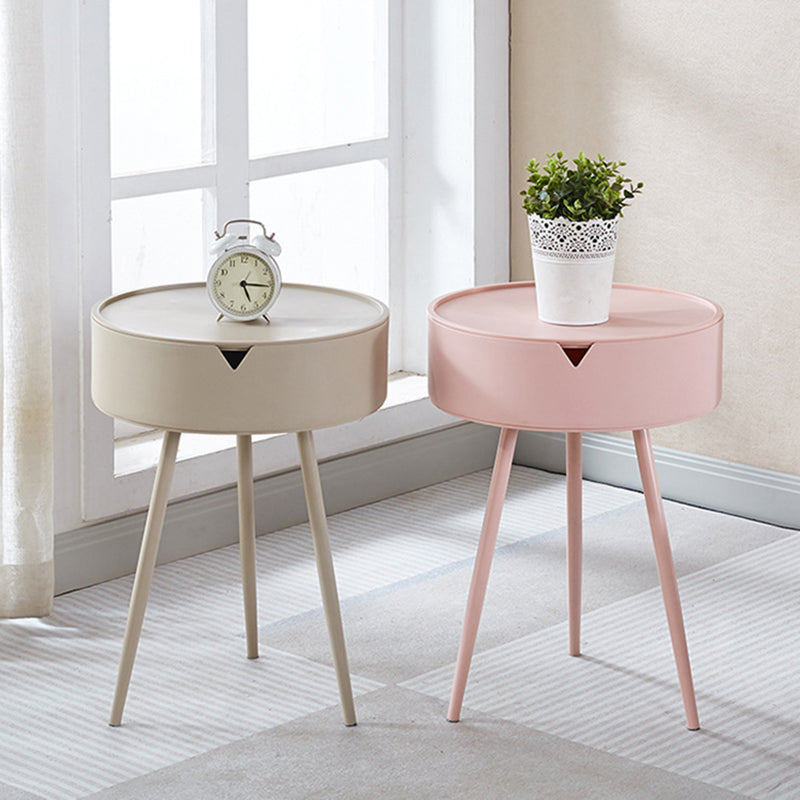 Modern Minimalist Round Tripod PP Plastic Iron Nightstand 1-Storage For Bedroom