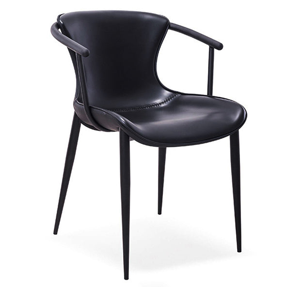 Chaise de salle à manger en cuir et métal avec dossier trapézoïdal minimaliste moderne pour salle à manger 