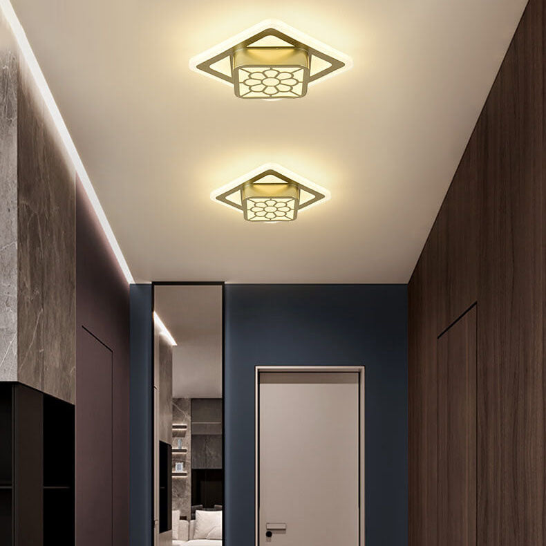 Modern Minimalist Acrylic Iron Floral Square Geometry LED Flush Mount Ceiling Light For Living Room