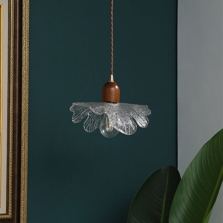 Lustre Suspendu Traditionnel Vintage Cylindre Pétale Verre Laiton Noyer 1 Lumière Pour Chambre 