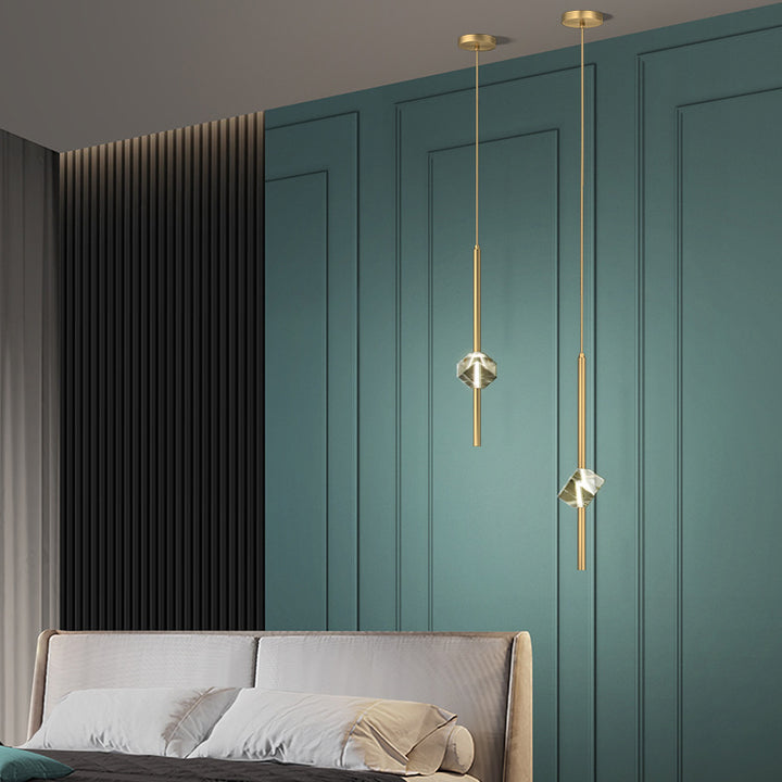 Zeitgenössische Luxus Messing Streifen Blendend Kristall Stein LED Pendelleuchte Für Wohnzimmer 