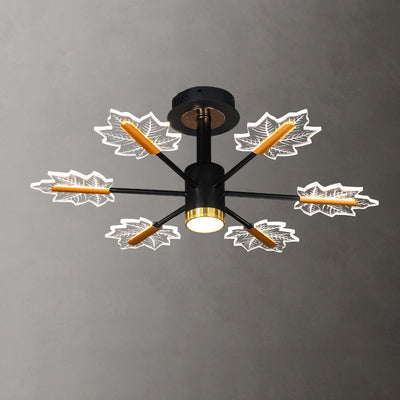 Lustre LED en fer acrylique à feuilles d'érable minimaliste moderne pour salon 