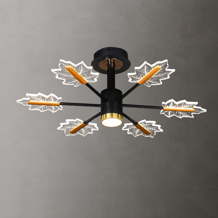 Lustre LED en fer acrylique à feuilles d&